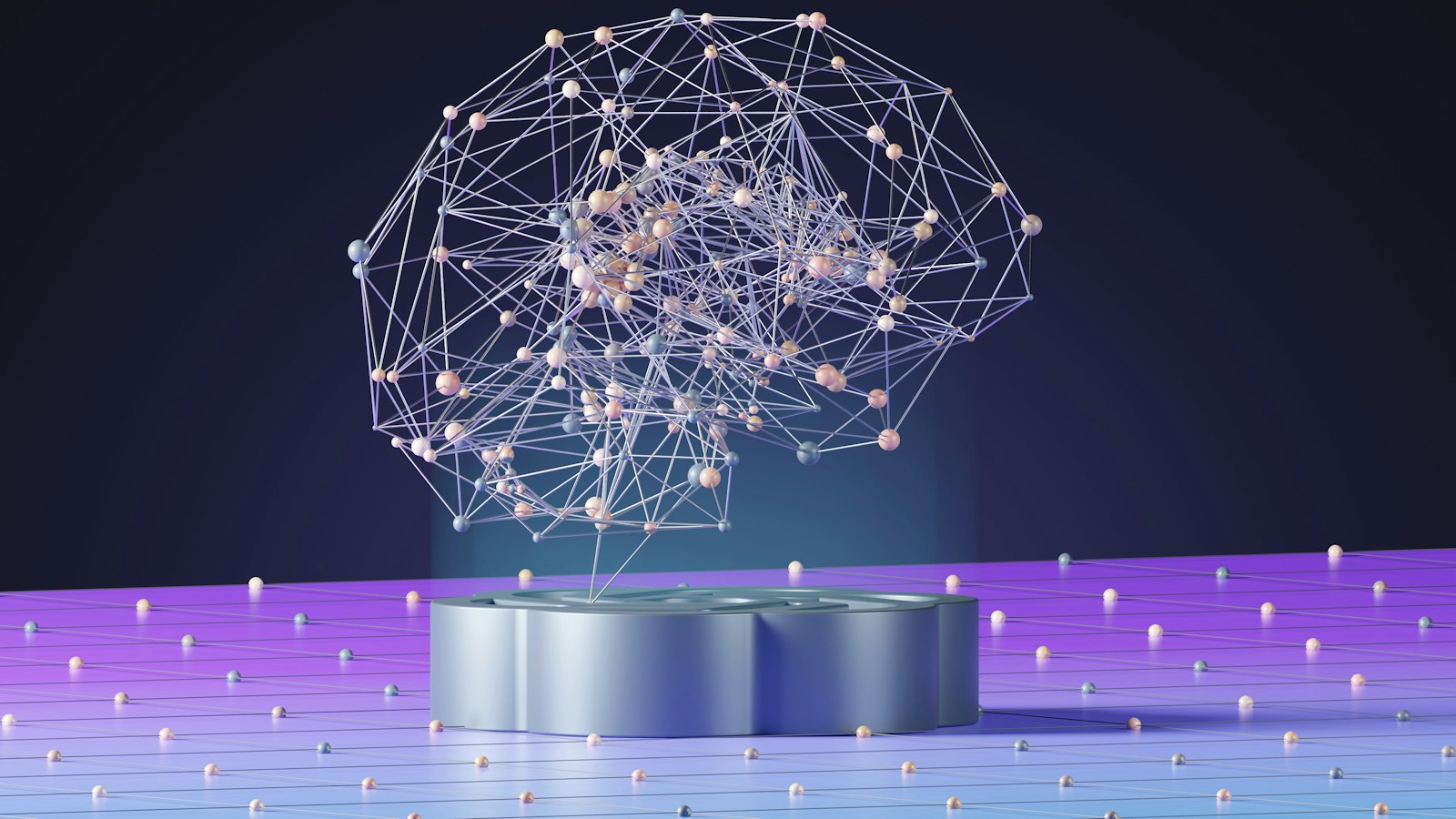 Glowing network shaped like a brain